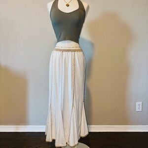 White and Tan Women's Maxi Skirt